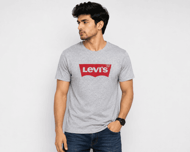 Levi’s Men’s Grey Logo Printed Round Neck T-Shirt – XL