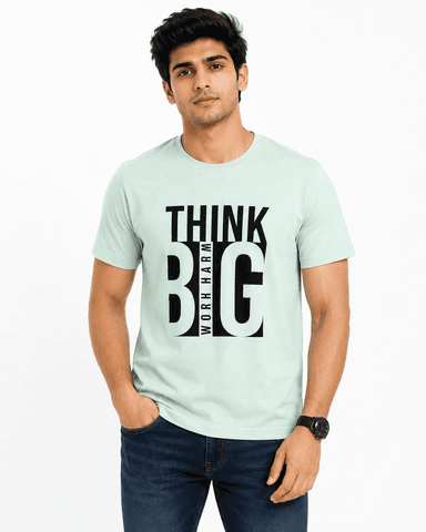 Men’s Mint Green THINK BIG Printed Round Neck T-Shirt