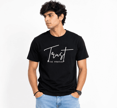 Men’s Black Trust The Process Printed Round Neck T-Shirt