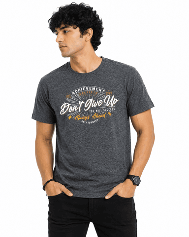 Men’s Charcoal Grey Don’t Give Up Printed Round Neck T-Shirt
