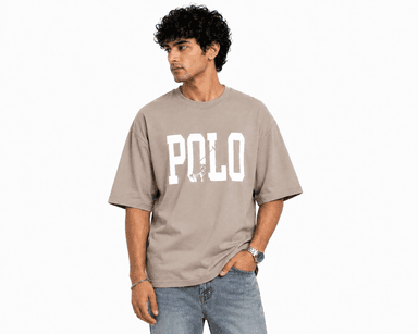 Men’s Beige POLO Printed Round Neck T-Shirt
