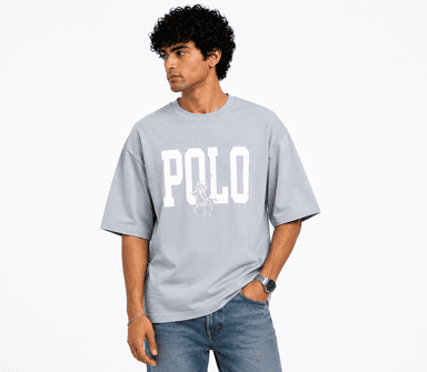 Men’s Light Grey POLO Printed Oversized T-Shirt