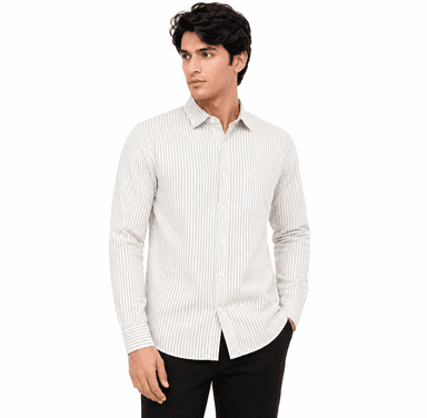 Men's Premium Full Sleeve Striped Cotton Blend Casual Shirt | Regular Fit | Cream White Vertical Stripe Shirt