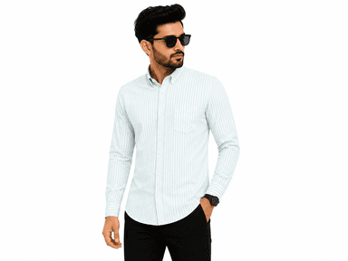 Men's Mint Green Striped Full Sleeve Casual Shirt | Regular Fit | Cotton Blend | Stylish Formal & Casual Wear