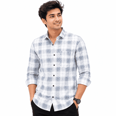 Men's Blue & White Checkered Casual Cotton Blend Full Sleeve Shirt | Regular Fit Stylish Checked Shirt for Men