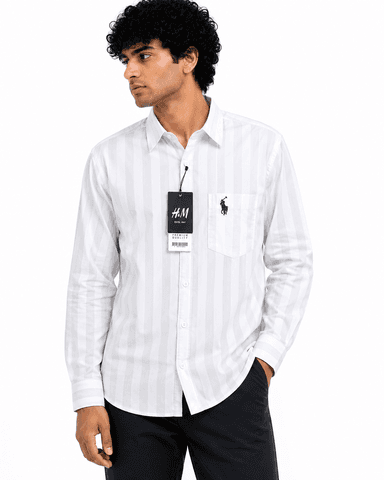 Men's Cloudy & White Striped Full Sleeve Casual Cotton Blend Shirt | Regular Fit | Stylish Formal & Casual Wear