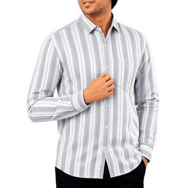 Men Grey Striped Casual Cotton Blend Shirt