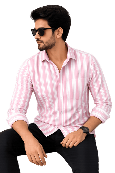 Men Pink Striped Casual Cotton Blend Shirt